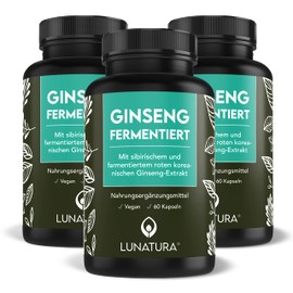 Lunatura - Set of 3 - Ginseng Capsules - Fermented Siberian and Korean Ginseng - Vegan - 180 Capsules