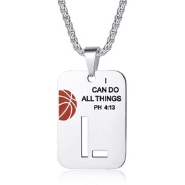 XOYOYZU Basketball Necklace for Men Initial Letter Pendant Necklace Bible Verse I CAN DO All Things Stainless Steel Sport Jewelry for Men 12