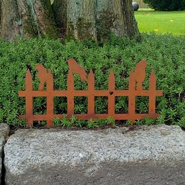 Decorative Fence with Patina Birds – Perfect for Balcony Boxes – Detailed with Laser Cut Heart – 34 cm Length – Decorative Metal Fence Small – Patio Decoration Birds Rust
