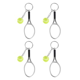 PATIKIL Tennis Keychain, 4Pcs Mini Tennis Racket Keychain Key Ring Tennis Ball Cute Sports Keyrings for Sport Lovers, Silver Tone