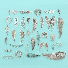 Deluxe Angel Wing Charm Collection Antique Silver Tone 33 Different Charms