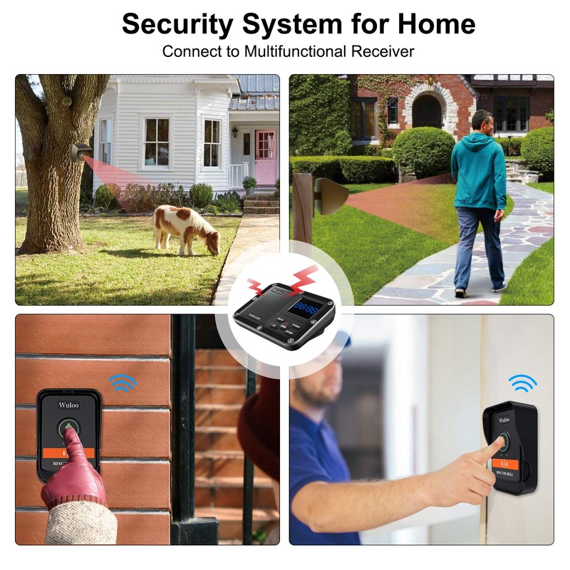 Wuloo Wireless Doorbells for Home, Solar Driveway Alarm, Multifunctional Wireless