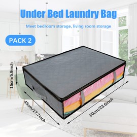 Opopark 2 Pack Underbed Storage Bags, 40 L Window Foldable Fabric Clothes Storage Bags with Zips and Reinforced Handle, Clothes Storage Bag with Clear Window for Clothes, Duvets, Comforters, Blankets