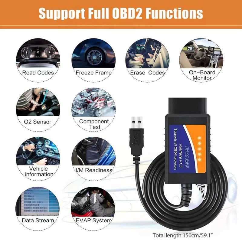 ELM327 with Switch 25k80, OBD2 USB Adapter Code Reader Vehicle
