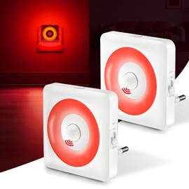 Night Light with Motion Sensor and Twilight Sensor, Red Light, Pack of 2, Dimmable Night Light Socket with On/Auto/Off Modes, Socket Light, LED Night Light, Baby Lamp for Children, Bedroom, Hallway, Bathroom