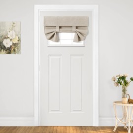 HOMEIDEAS Blackout Linen French Door Curtains, Privacy Small Door Window Curtains, Modern Farmhouse Covering Decor with Tie Up, Natural, 26 X 20 Inch, 1 Panel