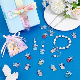 PH PandaHall 60pcs Angel Wing Charms Colorful Fairy Dangle Pendants Gradient Color Heart Beads Charms Fairy Angel Pendants for Earrings Necklace Bracelet Keychain Jewelry, Platinum