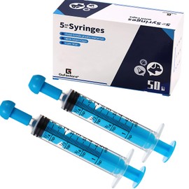 Gufastore 50pcs 5ml Syringes with Caps for Industry Lab Pet Feeding (Blue)