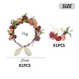 1 x Flower Wreath Headband with 1 x Flower Bracelet, Flower Hair Accessories, Elf Headband, Bridal Hair Accessories, Suitable for Girls' Birthday, Wedding, Holiday Hair Accessories