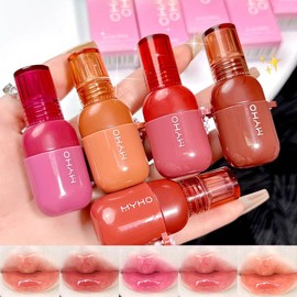 5 Colours Cute Lip Glaze Liquid Lipstick, Shine Hydrating Lip Gloss, Moisturising Tinted Lip Balm, Smooth Nourishing Lip Care Lip Tint with Gift Box