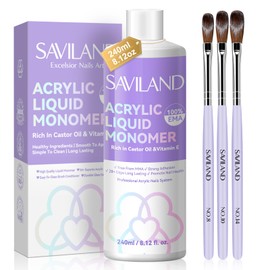 SAVILAND Acrylic Nail Monomer 240ml Acrylic Liquid with 3 Acrylic Nail Brushes for Acrylic Powder Nail Extension for Nail Studio