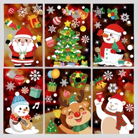 9 Sheets Christmas Window Stickers,PVC Static Snowflake Window Decals,207PCS Xmas Double-Side Reusable Window Clings with Reindeer Santa Claus for Christmas DIY Window Decorations