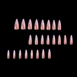 MouyouGlow Press on Nails Long Stiletto Pink Gradient Glitter Sparkly Glazed Doughnut Hailey Bieber Fake Nails with Nail Glue, Chrome Artificial Fingernails