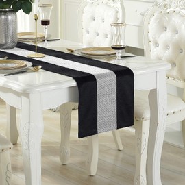 Deggodech Black Table Runner 180 cm Glitter Table Runner Silver Diamond Table Runner for Kitchen Table, Coffee Table, Chest of Drawers, Wine Cabinet Decoration (32 x 180 cm, Black)