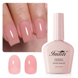 Imtiti Jelly Gel Nail Polish, Pink Peach Sheer Jelly Nail Gel Polish Soak Off UV LED Spring Summer Translucent Art Manicure Salon DIY Design 10ML