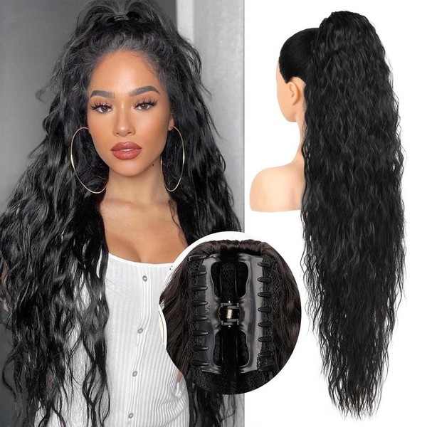Ponytail Extension Claw 30" Curly Pony Tail Clip in Claw