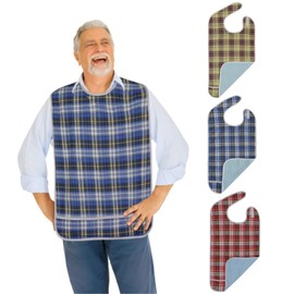 Modaliv Adult Bib - 3 Pack Reusable Clothing Protector - Waterproof - Crumb Catcher - Machine Washable Adult Bibs for Eating - Extra Long Adult Bibs for Men and Women (Blue, Beige, Red)