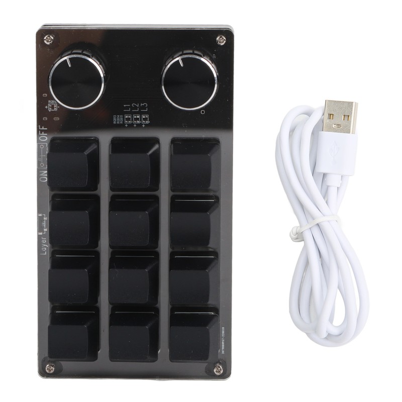 Programmable Macro Keyboard 2 Knobs Blue Switch Black 12 Keys