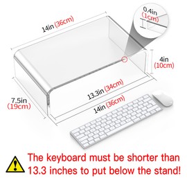 Beimu Acrylic Monitor Stand Riser Laptop for 12-16 inch Clear Computer Desk Accessories White Aesthetic Decorations Office Home Keyboard iMac Organizer