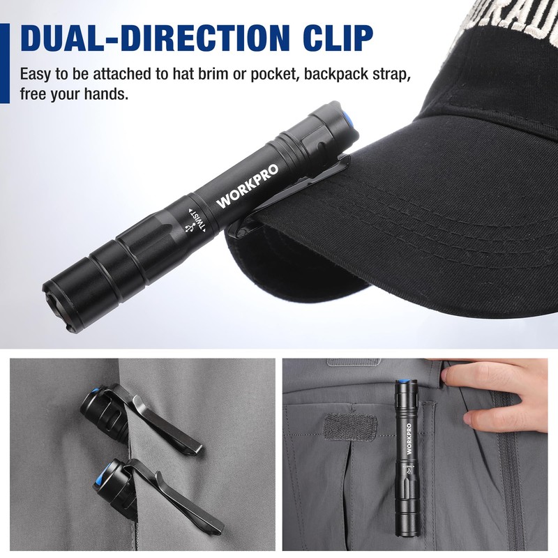 WORKPRO Rechargeable Pen Light, Mini Flashlight, 2 Pack Ultra-Compact EDC