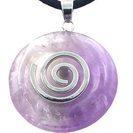 Steinfixx® - Premium Necklace Amethyst Gemstone Donut with Silver Pendant and 80 cm Leather Cord Healing Stone Gemstone Chakra Stone, Crystal Gemstone Crystal gemstone amethyst, Amethyst