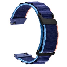 WOCCI 20mm Loop Nylon Watch Strap, Adjustable Sport Band, Black Buckle (Navy Blue)