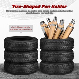 SEWACC Tire Shape Pen Holder Novelty Car Tire Shape Desktop Storage Organizer Small Planter Holder for Home Office School
