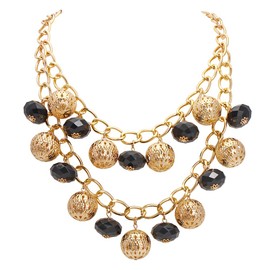 Bocar 2 Strand Collar Chain Beads Necklace Chunky Chain Necklace with Pendant Multi Layer Necklace for Women Gift (NK-10722-Black)