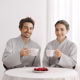 Homelevel Pique Bathrobe, Travel Bathrobe, 100% Cotton, S – 6 XL, for Men and Women, Plus Size Dressing Gown, Kimono Sauna Gown, Travel Dressing Gown, Waffle Pique, Women’s, Men’s - s