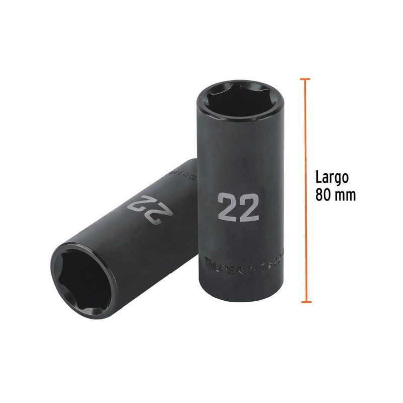 Truper D-7322-ML, Dado largo impacto de 22 mm, 6 puntas,