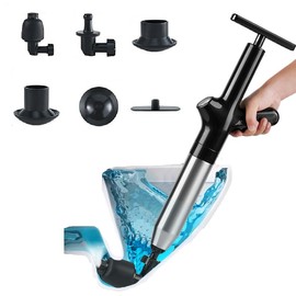Toilet unclogger (black) ，Air Plunger for Drain, High Pressure Air Drain Blaster with Visual Barometer Stainless Steel Toilet Clog Remover TU Plungers for Bathroom, Kitchen, Clogged Pipe