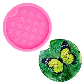Shiny Glossy Car Coaster Molds Star Pattern 2.5 inches DIY Coaster Silicone Mold for Epoxy Resin Casting Molds Geode Car Coaster Agate Resin Silicone Mould Clay Mold