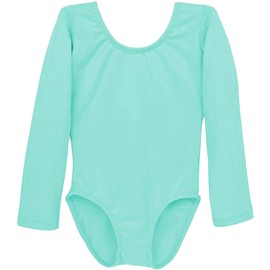 Dancina Leotard Classic Long Sleeve Kids' Breathable Cotton High Neckline Gymnastics Wear 8 Mint