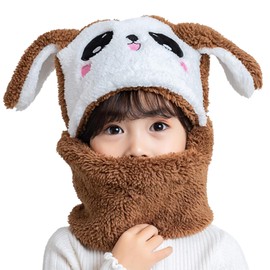 MK MATT KEELY Children's Winter Hat Boys Girls 2 in 1 Warm Cartoon Rabbit Panda Scarf Ear Flap Ski Hat Set, Rabbit Brown