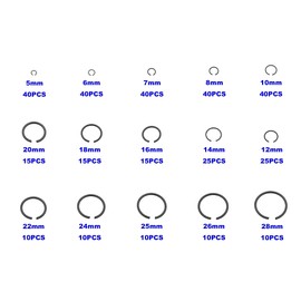 HVAZI Metric 15-Sizes Round Wire C-Clips External Retaining Rings Assortment Kit;Round Wire Snap Rings for Shaft(Black 5mm-28mm)