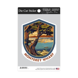 Die Cut Sticker Monterey Wharf, California, Coastal Scene, Contour Vinyl Sticker 3 to 6 inches, (Waterproof Decal for Cars, Water Bottles, Laptops, Coolers), Large