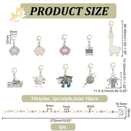 BENECREAT 11Pcs Sheep Woven Theme Alloy Enamel Charm Locking Stitch Markers with Lobster Claw Clasps and Acrylic Number Bead Knitting Row Counter Chains for Knitting Weaving Sewing Accessories