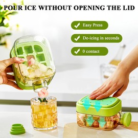 Dayinkes Ice Cube Bottle with Straw, Touch Free My Crush Cup Ice Cube, 2 in 1 Press Mold Freezer Tray, Leak-Proof Water Bottle with Lid, For Office/Travel/Camping/Home Use（GR-500ML）