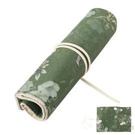 Rollo de estuche para lápices, estuche para lápices de lino vintage Estuche para lápices enrollable de lona colorida con forro de correa de terciopelo Buckskin para lápiz(Verde)
