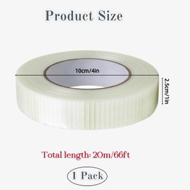 Yiqicomle 1 Roll Filament Strapping Tape, 2.5cm x 20m Fiberglass Transparent Waterproof Heavy Duty Reinforced Packing Tape