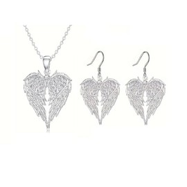 Angel Wings Necklace and Earrings Set for Women Heart shape Guardian Angel Wing Pendant Necklace Dangle Earrings Lucky Protection Jewelry