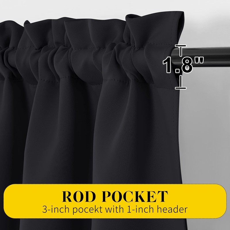 NICETOWN Black Blackout Curtains with Attached Valance, Solid Room Darkening