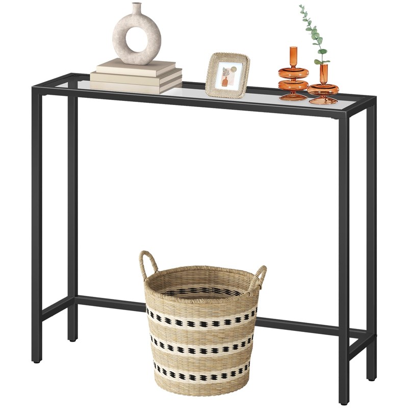 HOOBRO 29.5" Narrow Console Table, Tempered Glass Entryway Table, Modern
