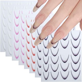 French Tip Line Nail Stickers for Nail Art 8 Sheets Gradient French Tips Wave Nail Decals Design Nail Sticker Decoration Supplies DIY Acrylic Nails Charms Accessories for Women Girls
