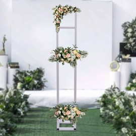 FTUREPAC Wedding Arch Backdrop Stand 6.56FT, White Metal Arch Backdrop Stand with Liftable Design, Square Metal Arch for Wedding Ceremony Birthday Party Bridal Baby Shower