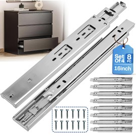 OURSHOM 16 Inch Soft Close Drawer Slides 4 Pairs (8pcs) Heavy Duty Full Extension Ball Bearing, Side Mount Drawer Rails, Drawer Slide Glides for Dresser, Cabinet, Kitchen - Draw Slides 150LB Capacity