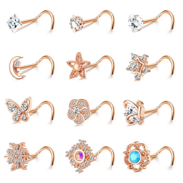 Drperfect 12Pcs 20G Stainless Steel Nose Rings Stud for Women
