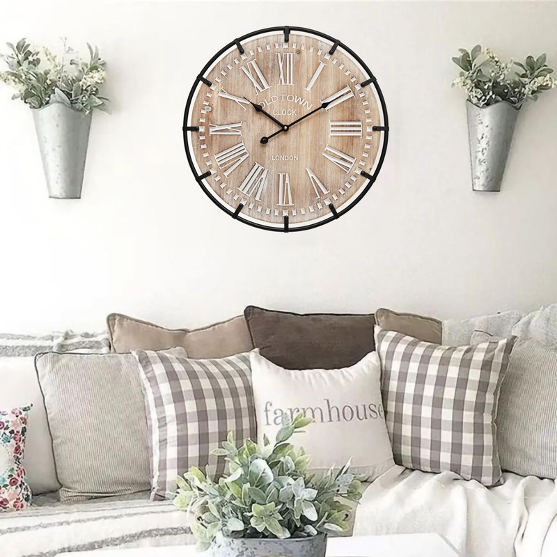 EMAX HOME 20 Inch Large Farmhouse Wall Clock, Rustic Antique