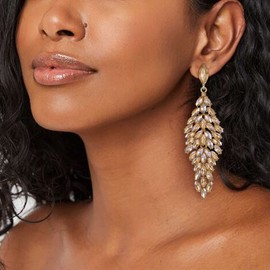 EVER FAITH Crystal Fashion Statement Dangle Drop Earrings, Art Deco Marquise Chandelier Earrings for Woman Champagne Gold-Tone