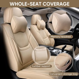 KIDYACWST Auto Car Seat Covers Accessories Front Seat Leather Cushion Protector Breathable Waterproof Seat Cover for Cars Universal Fit (Beige, Front Pair)